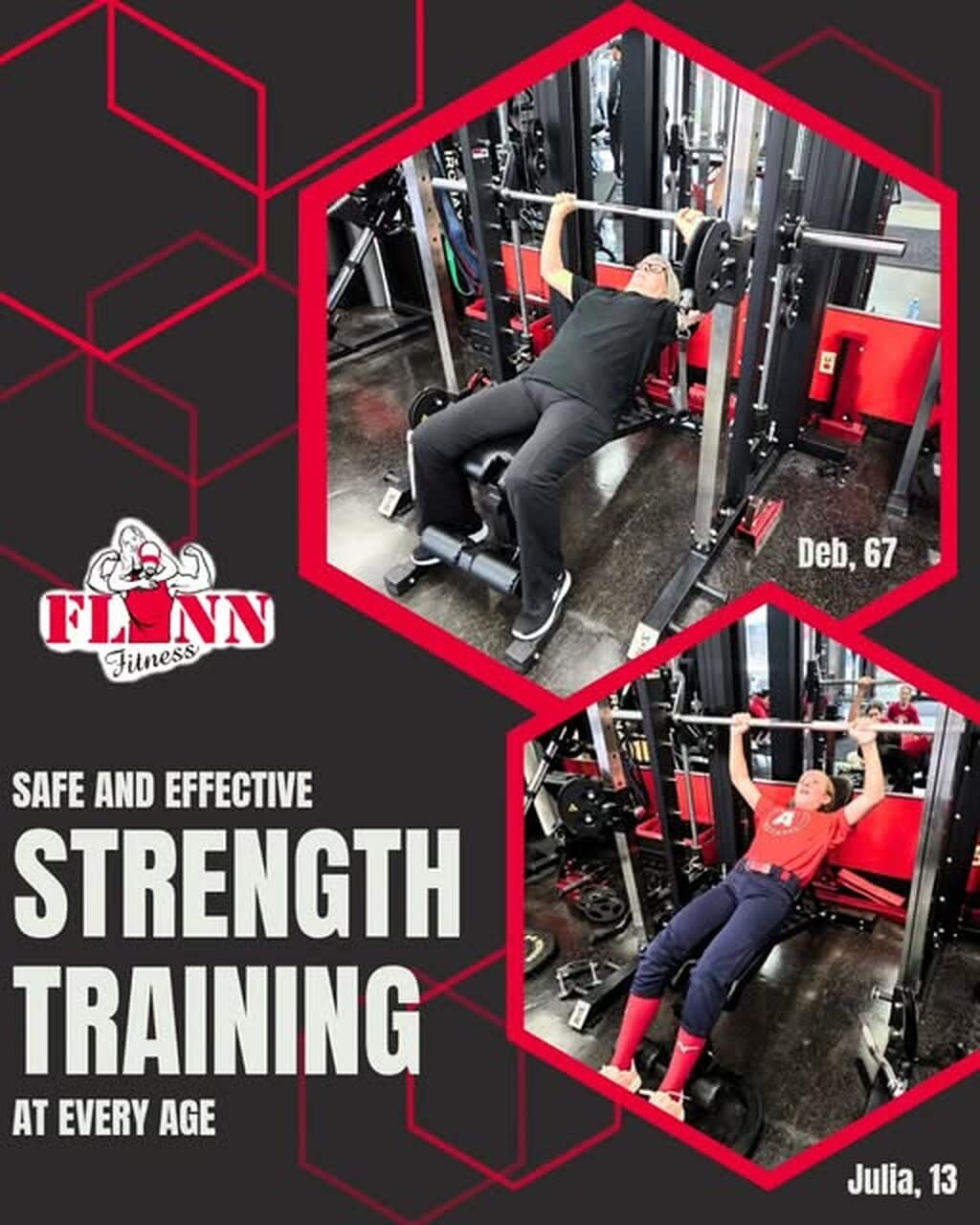 Flynn Fitness clients Deb, 67, and Julia, 13, performing supervised strength training